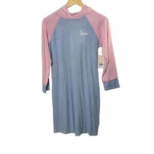 Juicy Couture Blue & Pink Color Block Terry Hooded 3/4 Sleeve Dress Small New